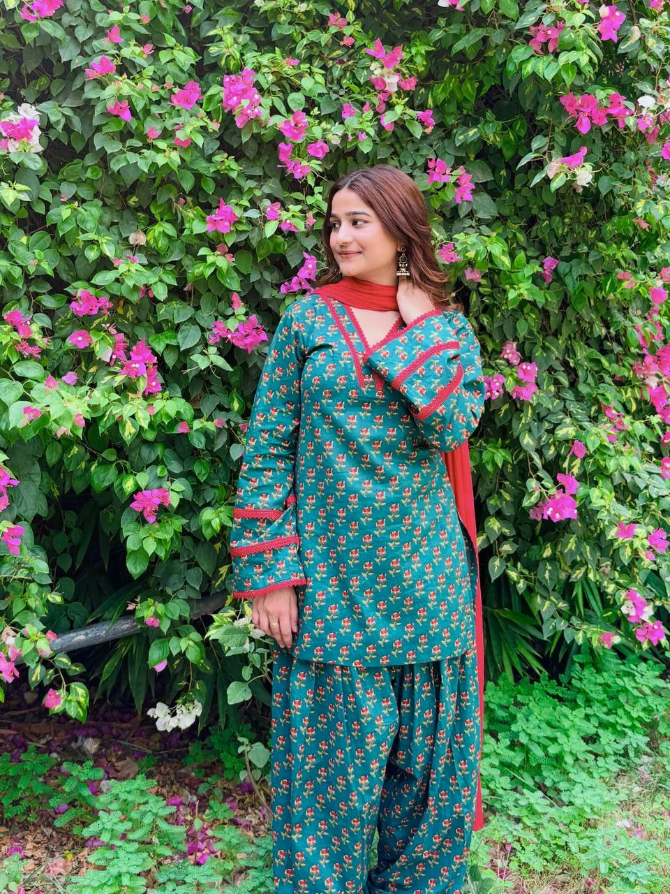 Teal Green Digital Floral Print Farshi Suit model shot 10 – Kalyanja KU303